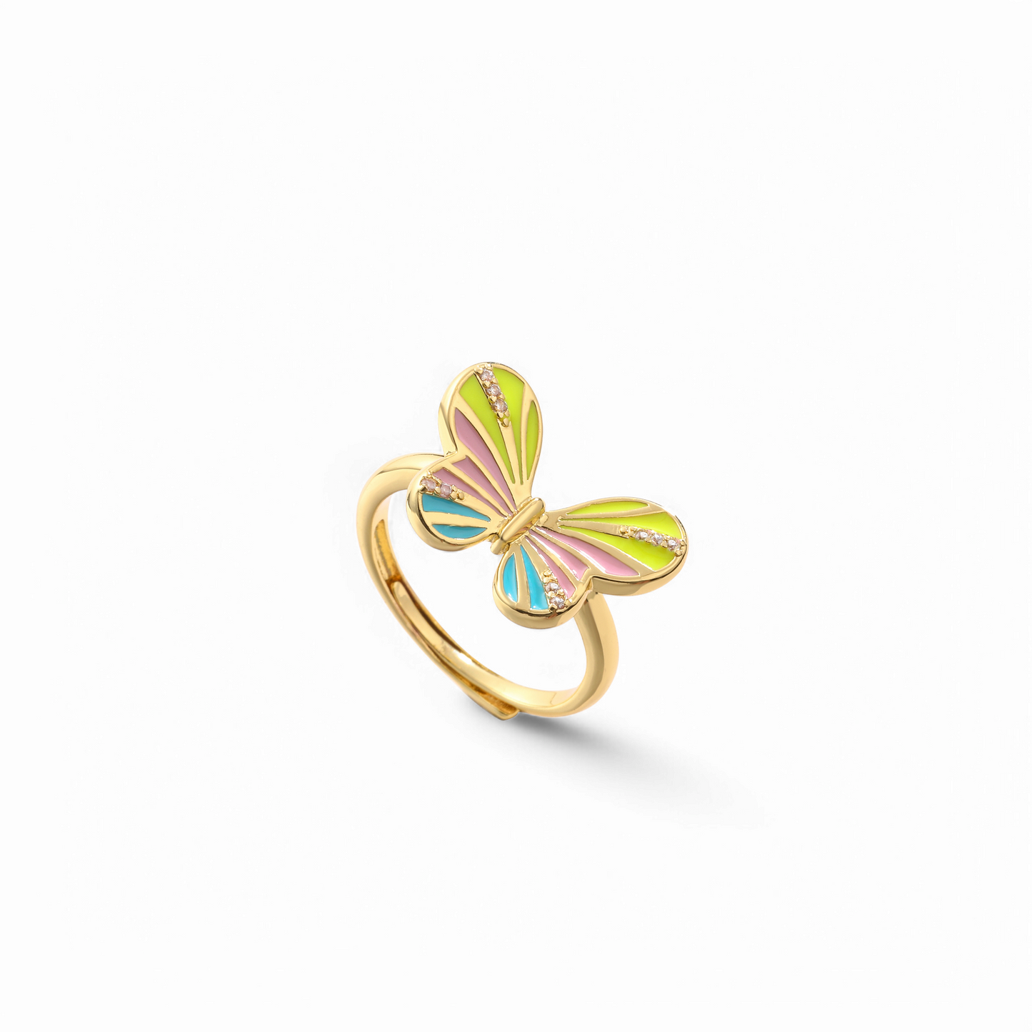 Anillo Ajustable Mariposa Esmaltada Amarillo