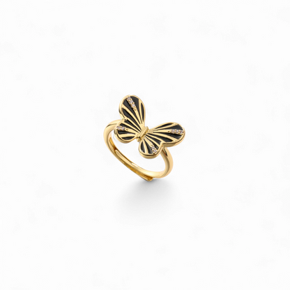 Anillo Ajustable Mariposa Esmaltada Negro