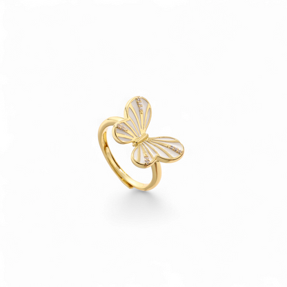 Anillo Ajustable Mariposa Esmaltada Blanco