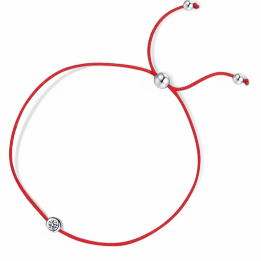Pulsera Ajustable con Moissanita en Hilo Rojo, Plata 925