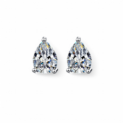Studs Moisanitas Lágrima Plata 925 - Rodio