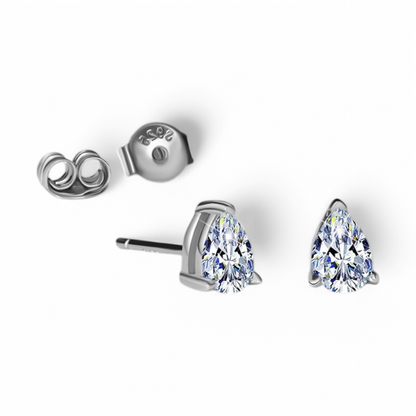 Studs Moisanitas Lágrima Plata 925 - Rodio