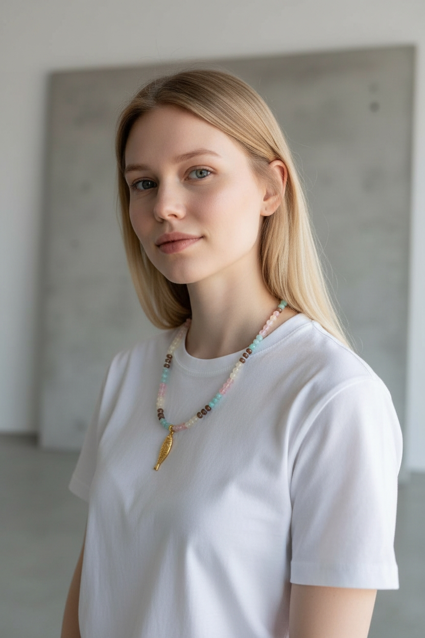 Collar Piedras Naturales - Pescadito Celeste Multi