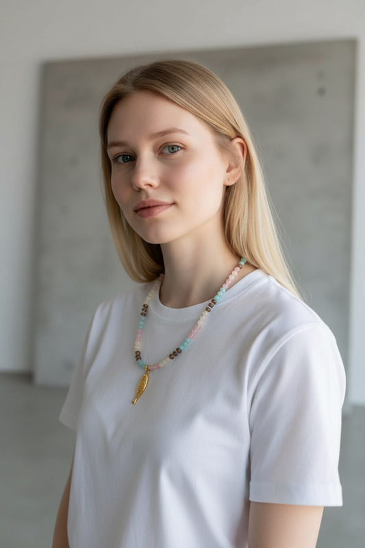 Collar Piedras Naturales - Pescadito Celeste Multi