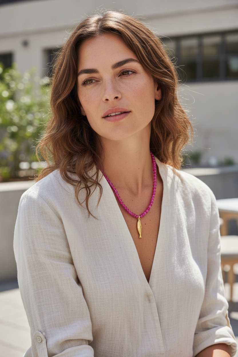 Collar Piedras Naturales - Pescadito Fucsia