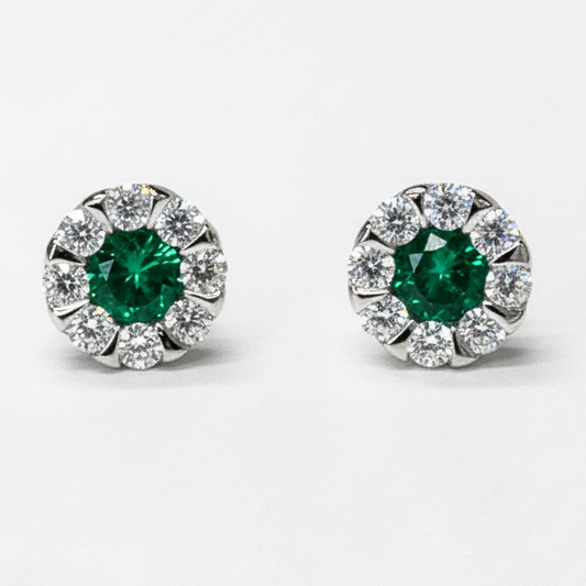 Aros Stud Halo Verde Baño de Rodio