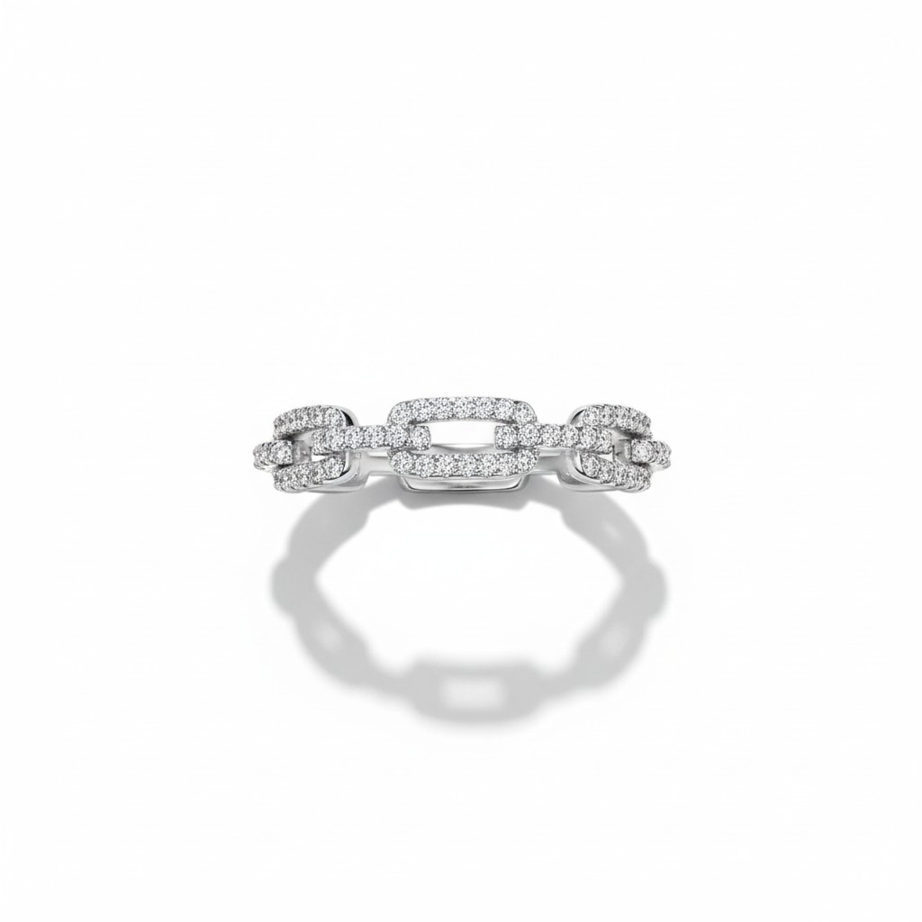 Anillo Estilo Cadena con Circonitas - Baño de Rodio