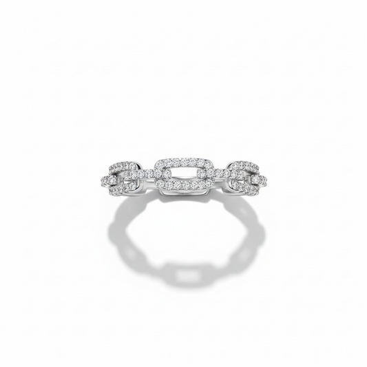 Anillo Estilo Cadena con Circonitas - Baño de Rodio