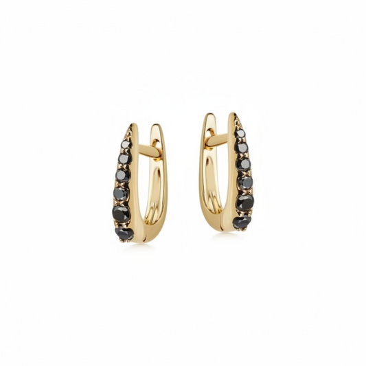 Argollas Espigas Circonitas Negras - Bañ Oro 18k