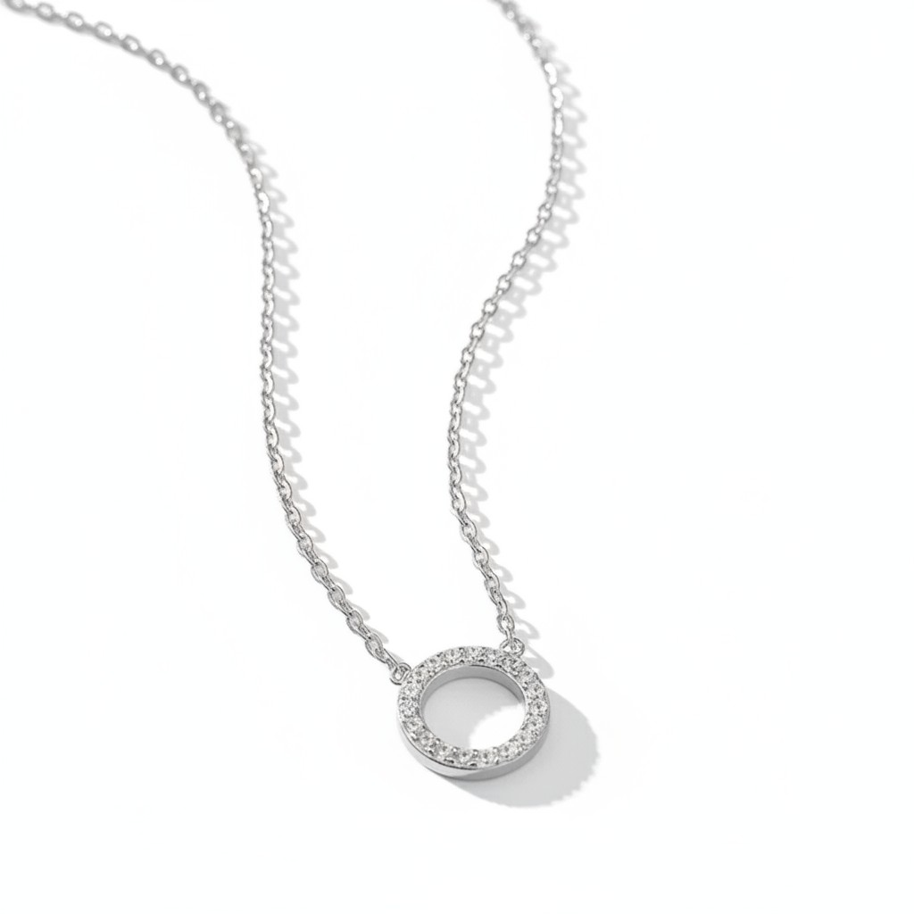 Collar Círculo de la Eternidad Circonitas Baño de Rodio