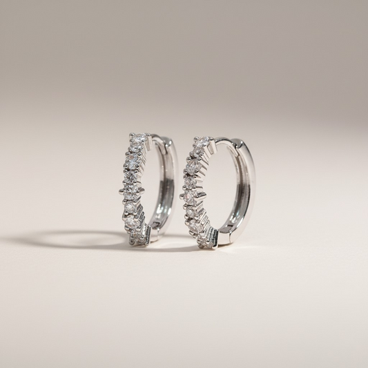 Argollas con Circonitas Irregulares - Baño de Rodio