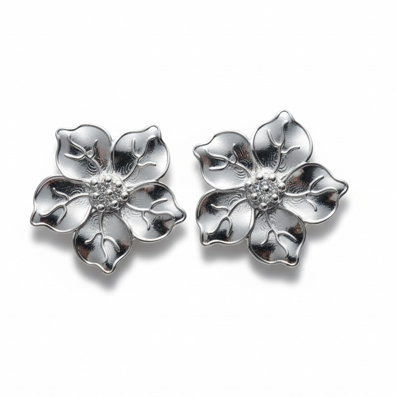 Aros Sakura Flor de Cerezo - Baño de Plata