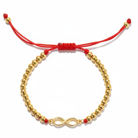 Pulsera Ajustable Infinito - Hilo Rojo  Baño en Oro
