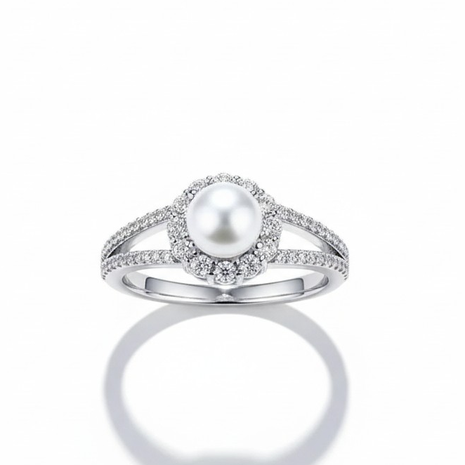 Anillo Ajustable Perla Halo - Rodio