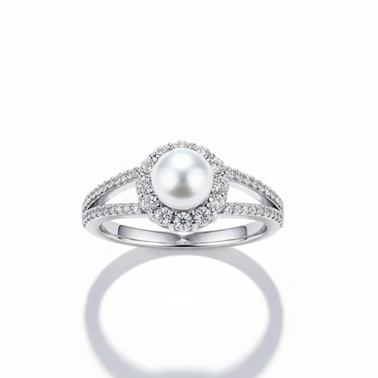 Anillo Ajustable Perla Halo - Rodio