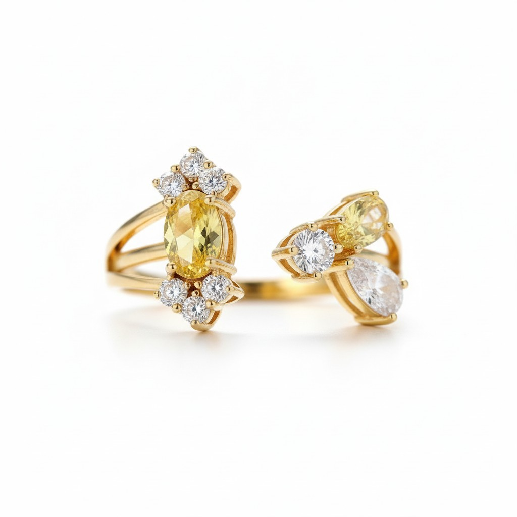 Anillo Ajustable Circonitas Amarillas - Oro 18k