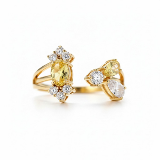 Anillo Ajustable Circonitas Amarillas - Oro 18k