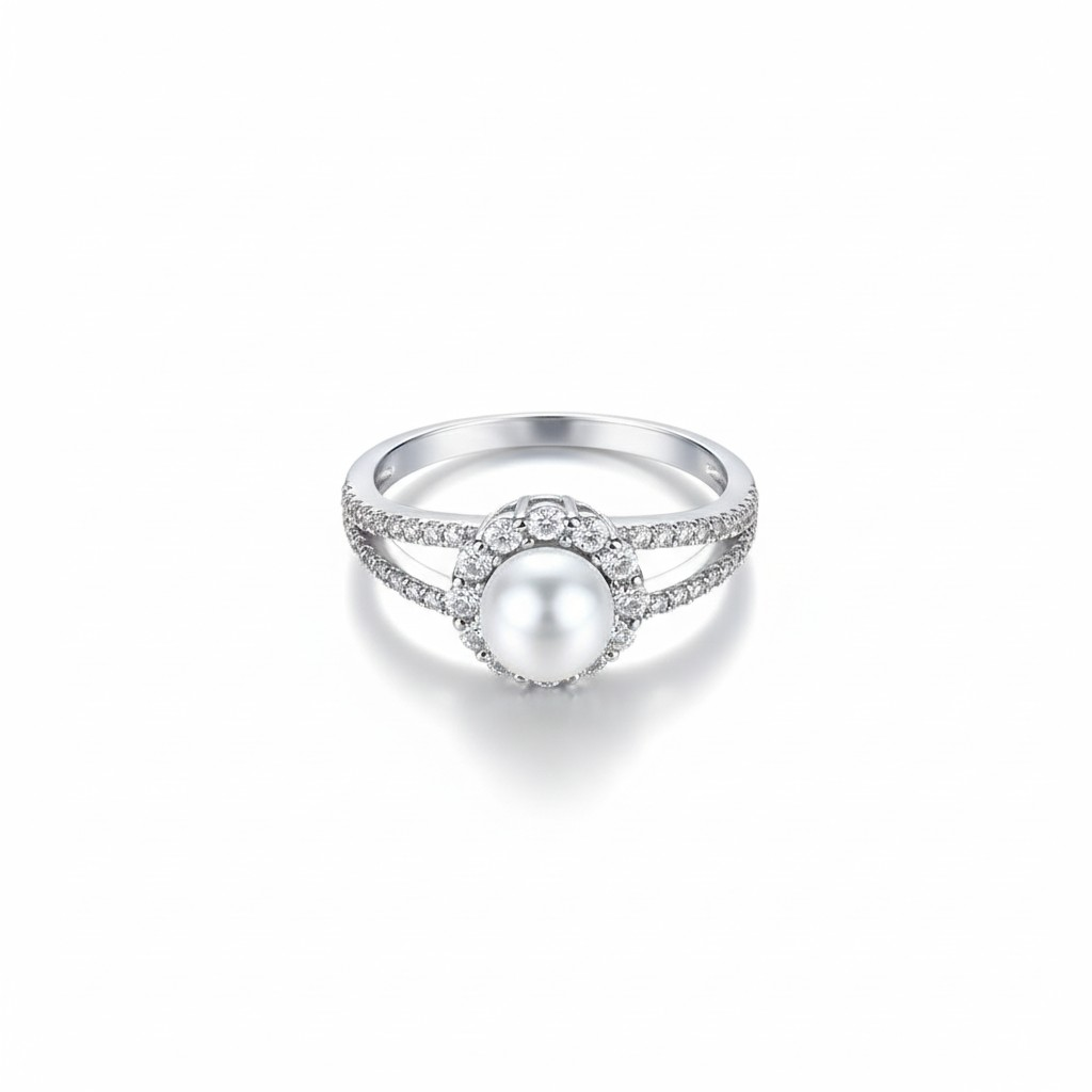Anillo Ajustable Perla Halo - Rodio