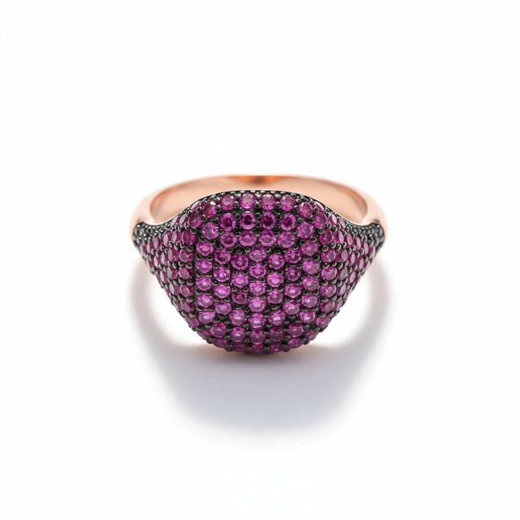 Anillo Sello Fuchsia Pavé – Baño de Oro Rosado 18k