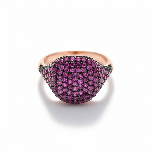 Anillo Sello Fuchsia Pavé – Baño de Oro Rosado 18k