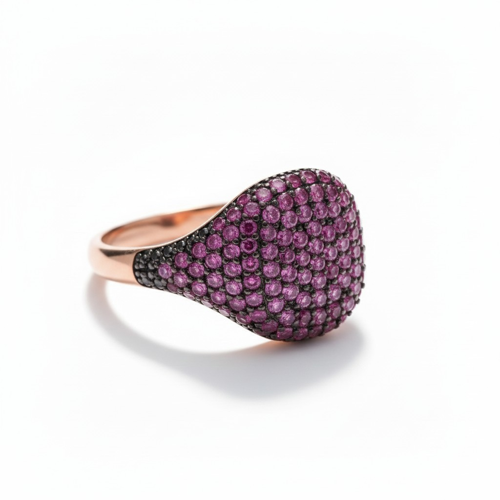 Anillo Sello Fuchsia Pavé – Baño de Oro Rosado 18k