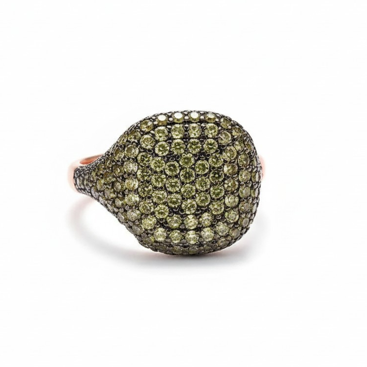 Anillo Sello Oliva Pavé – Baño de Oro 18k