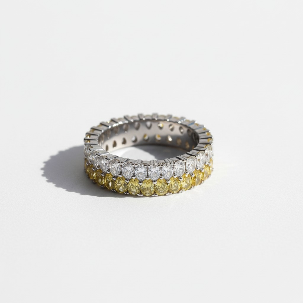 Anillo Double Eternity Bicolor – Baño de Rodio - Talla 12