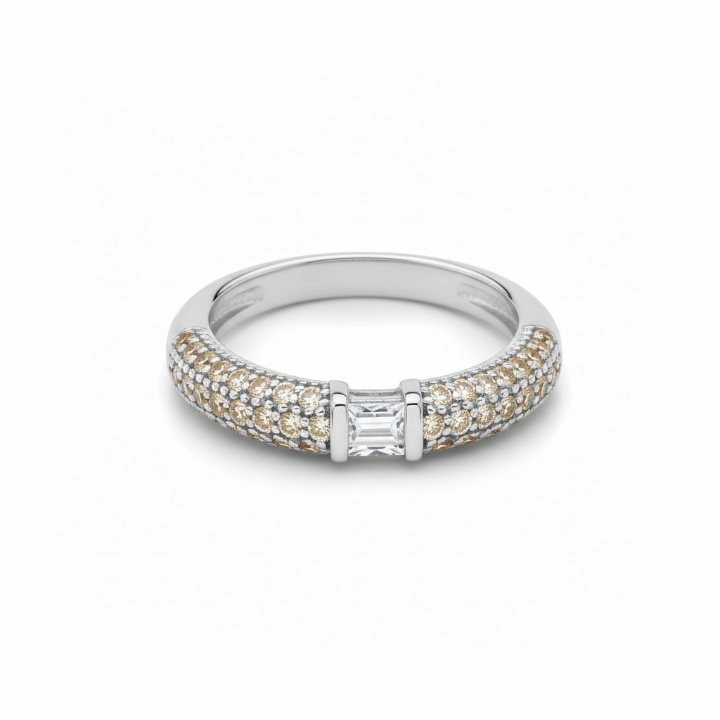Anillo Circonitas Champagna - Rodio - Talla 12