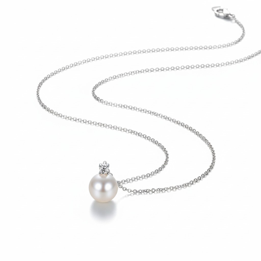 Collar Perla Solitario – Baño de Rodio