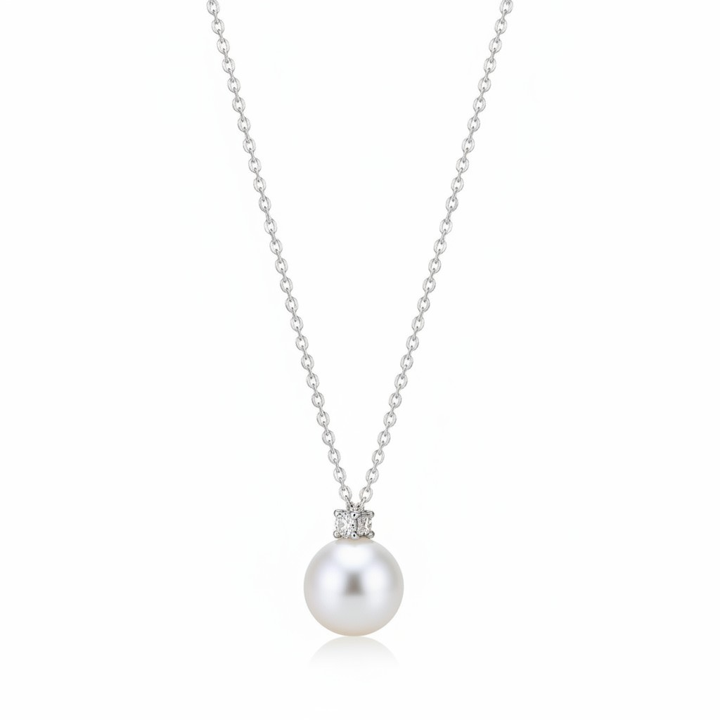 Collar Perla Solitario – Baño de Rodio
