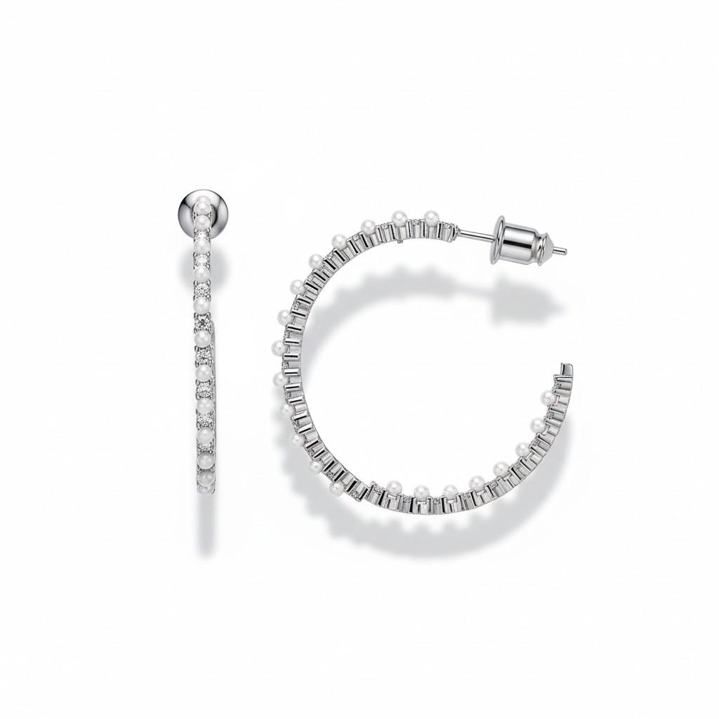 Argollas Pearl Pavé – Baño de Rodio