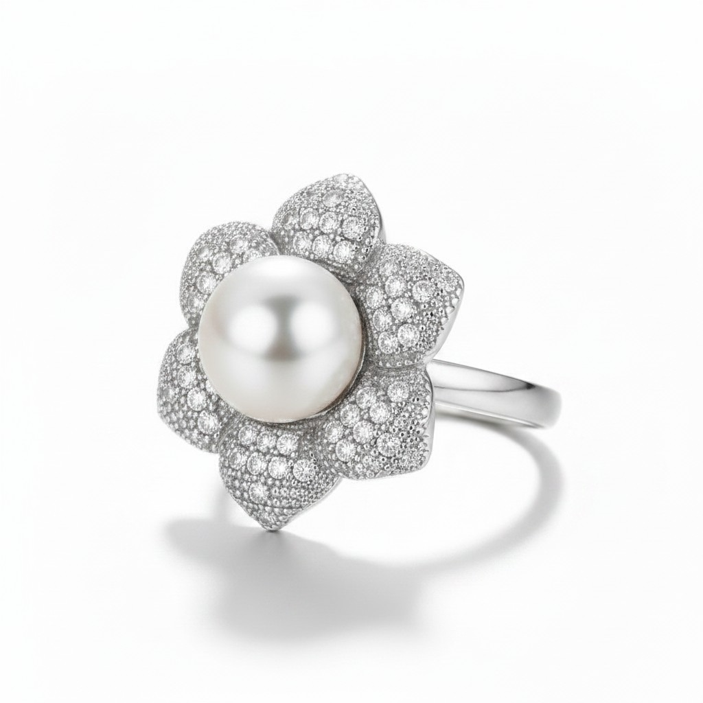 Anillo Magnolia Real Perla - Baño de Rodio