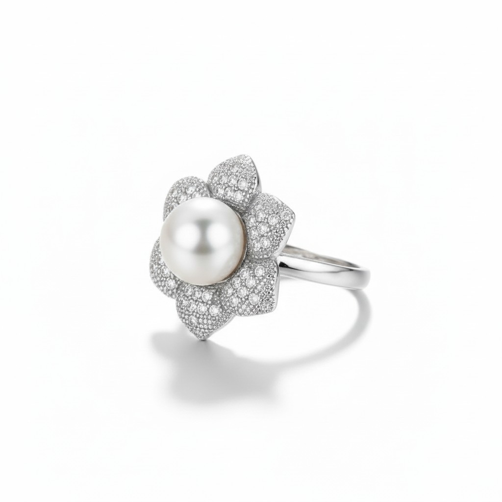 Anillo Magnolia Real Perla - Baño de Rodio