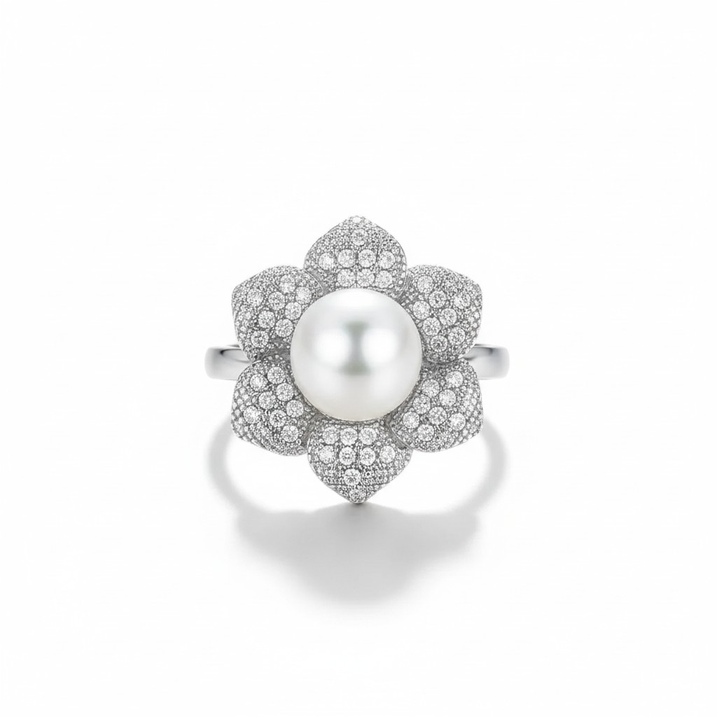 Anillo Magnolia Real Perla - Baño de Rodio