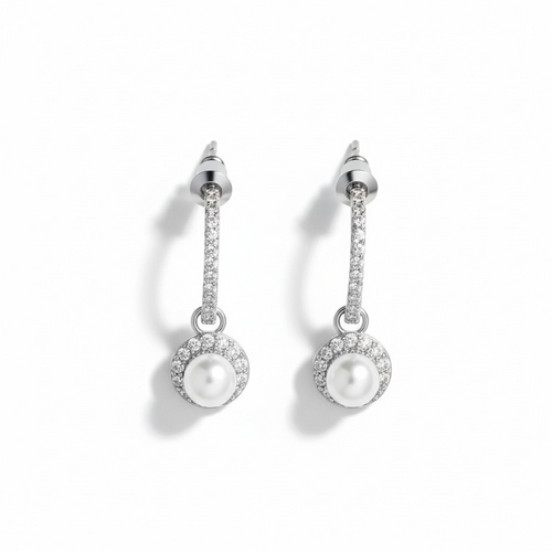 Aros Gota de Perla Halo - Baño de Rodio