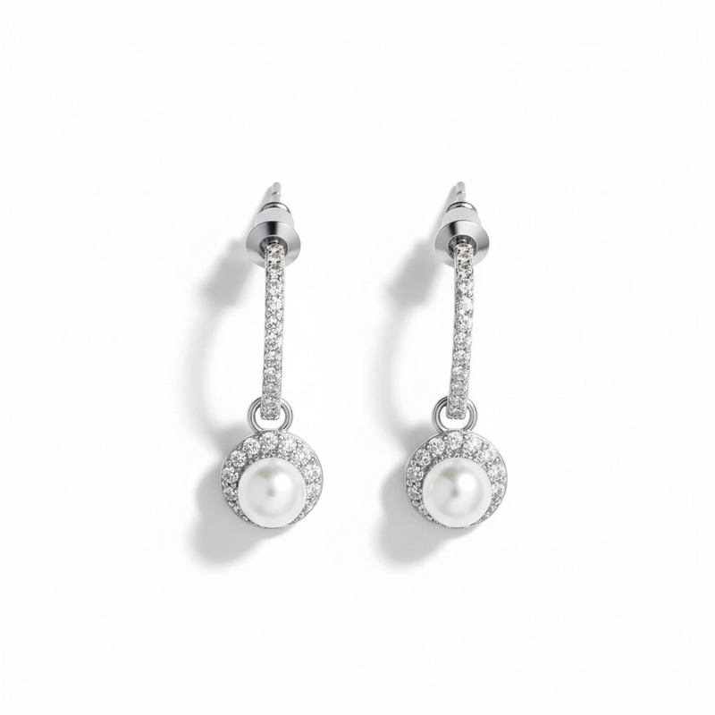 Aros Gota de Perla Halo - Baño de Rodio