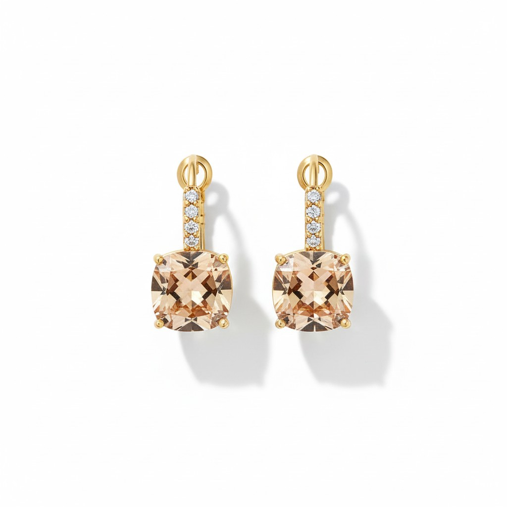 Aros Champagne Cushion Baño de Oro 18k