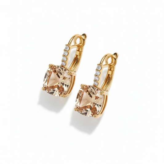 Aros Champagne Cushion Baño de Oro 18k