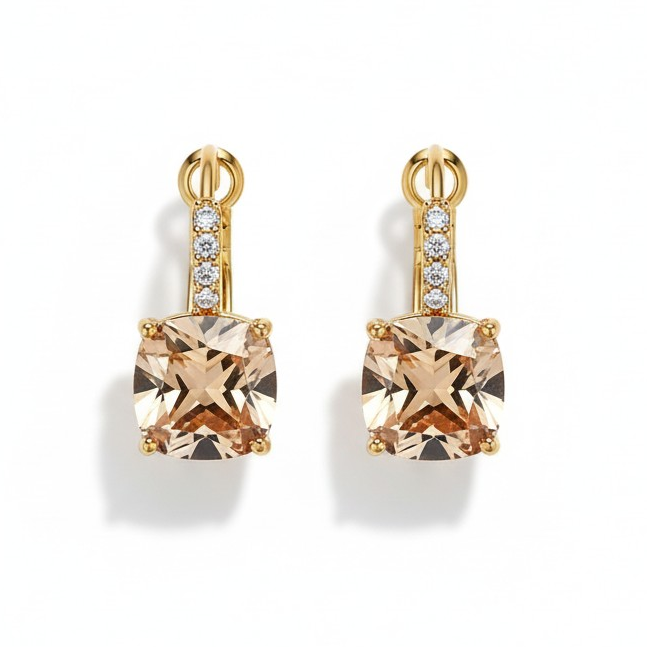 Aros Champagne Cushion Baño de Oro 18k