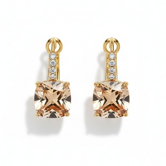Aros Champagne Cushion Baño de Oro 18k