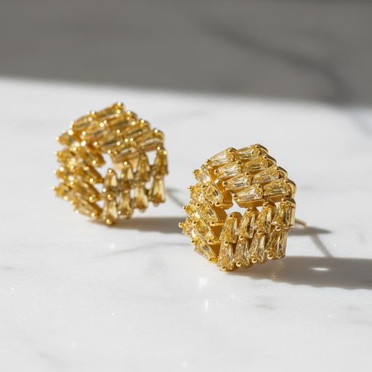 Aros Nido Baguette Dorado Baño de Oro 18k