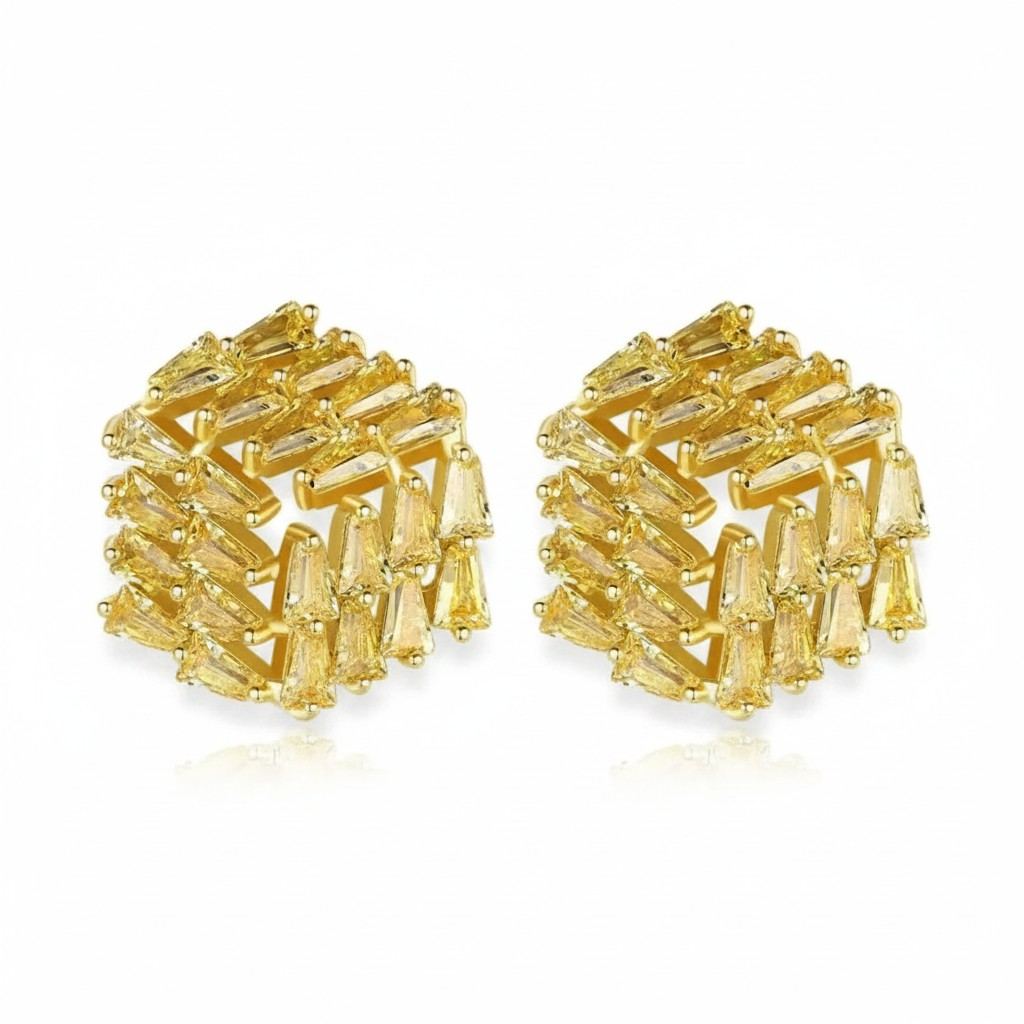 Aros Nido Baguette Dorado Baño de Oro 18k