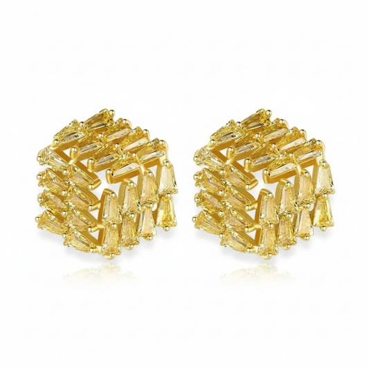Aros Nido Baguette Dorado Baño de Oro 18k