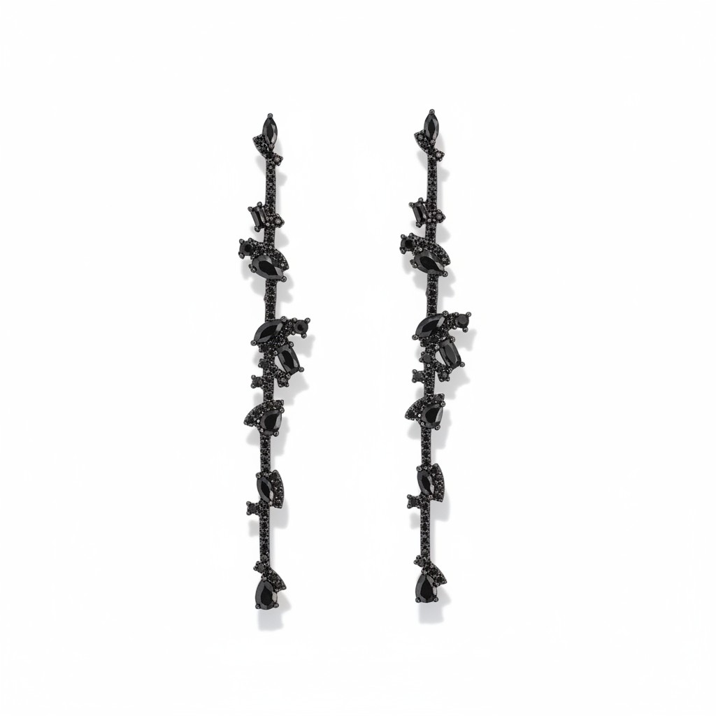 Aros Hojas Nocturnas - Baño de Rodio Negro
