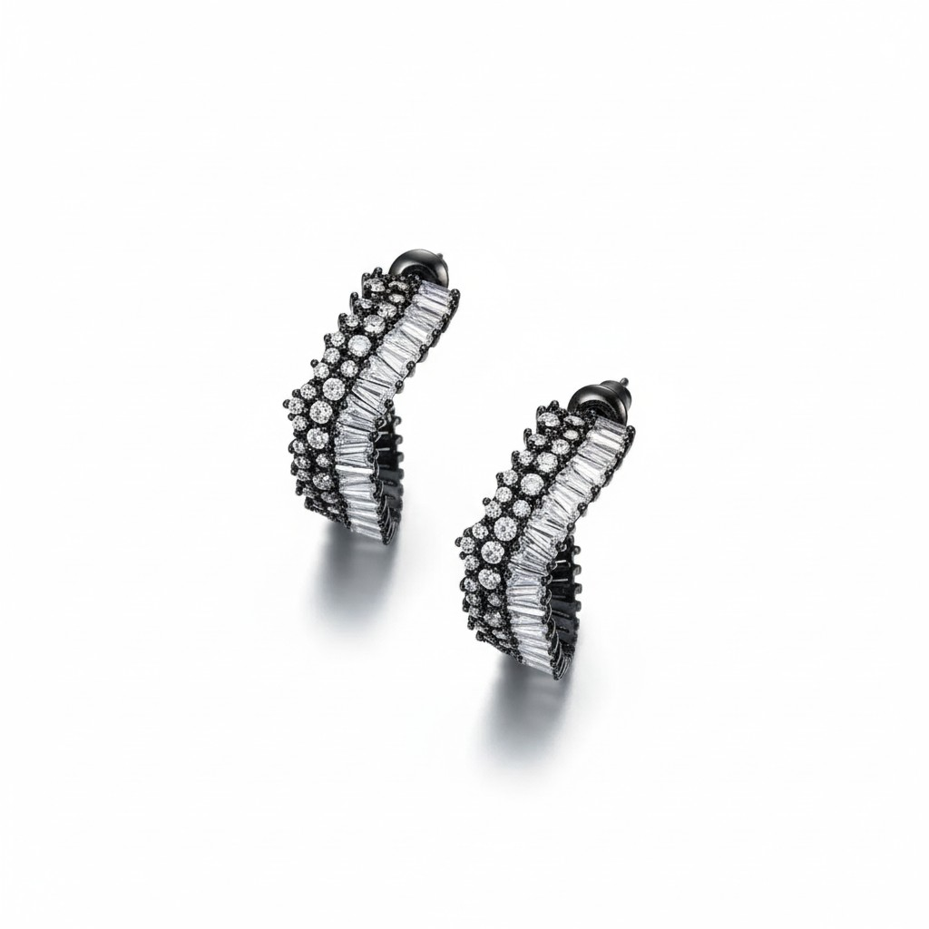 Argollas Encaje Baguette Black Rodio Negro