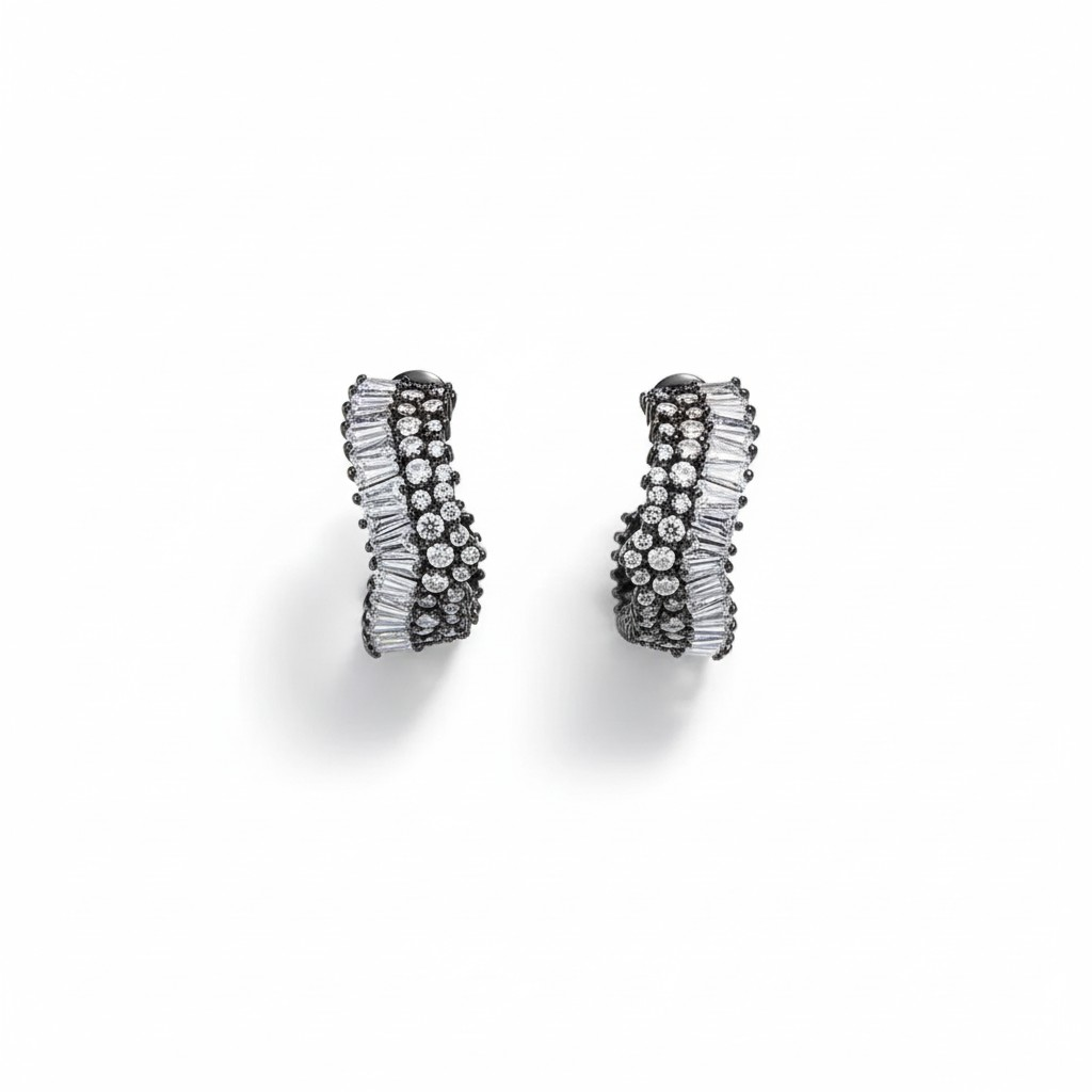 Argollas Encaje Baguette Black Rodio Negro