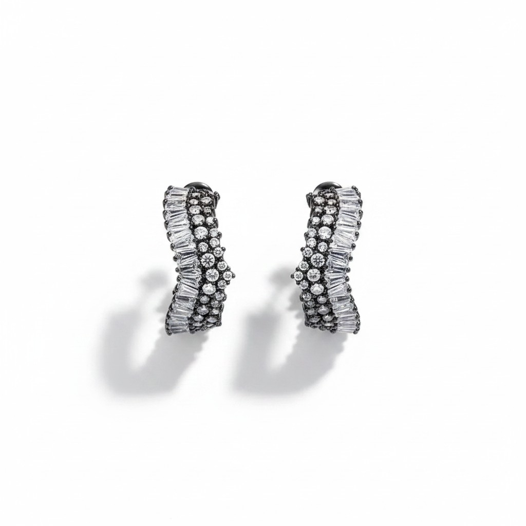 Argollas Encaje Baguette Black Rodio Negro