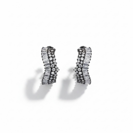 Argollas Encaje Baguette Black Rodio Negro