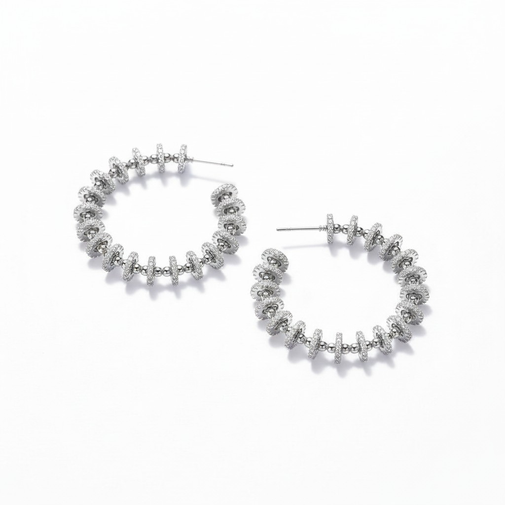 Argollas Orbit Pavé Baño de Rodio