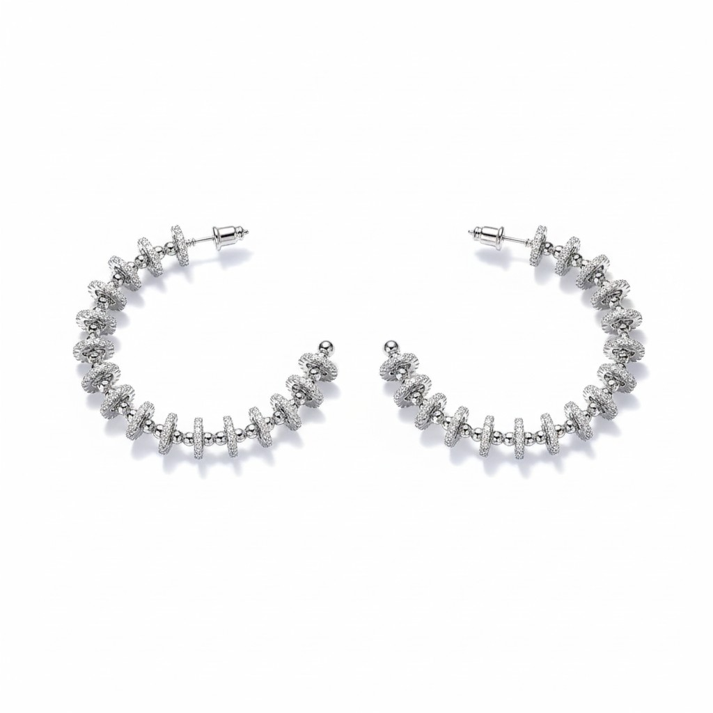 Argollas Orbit Pavé Baño de Rodio